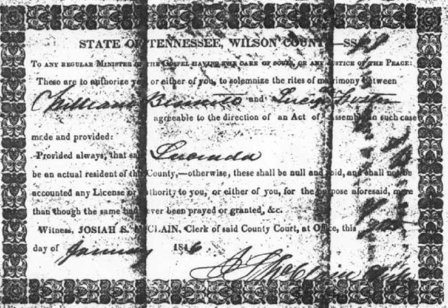 Lucinda Foster & Wm Bennett Marriage License